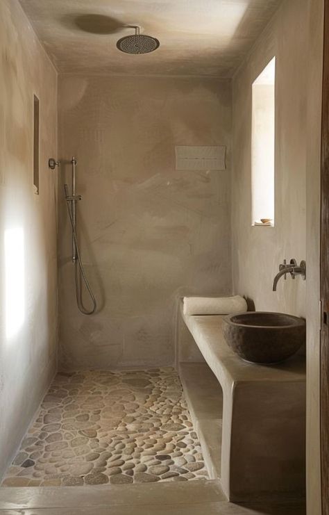 Earthy Bathroom, Mediterranean Interior, Stone Bathroom, Stunning Interior Design, Bad Inspiration, Bathroom Inspiration Decor, Interior Modern, Bathroom Renos, Bathroom Style