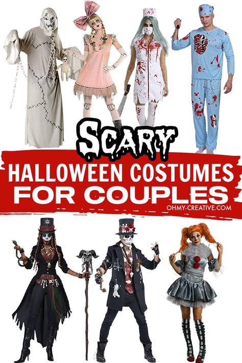 Diy Halloween Costumes For Couples Scary, Scary Halloween Costumes Diy Horror, Halloween Costumes Scary Horror Couples, Diy Horror Costumes, Scary Halloween Costume Couples, Scary Halloween Costume Ideas Group, Homemade Scary Halloween Costumes, Gory Halloween Costumes Couples, Couple Horror Halloween Costumes