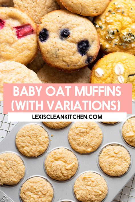 Made with just a few simple ingredients, these Healthy Baby Oat Muffins are a perfect first muffin to give to your baby or toddler. They're made mini, perfect for little hands, and with minimal ingredients. Infant Muffin Recipe, No Sugar Muffins For Baby, Banana Lentil Muffins Kids Eat In Color, Blw Mini Muffins, Baby Led Weaning Muffins Healthy, Easy Baby Muffin Recipe, Baby Food Muffins Recipes, Muffins For 6 Month Old, Blw Breakfast Muffins