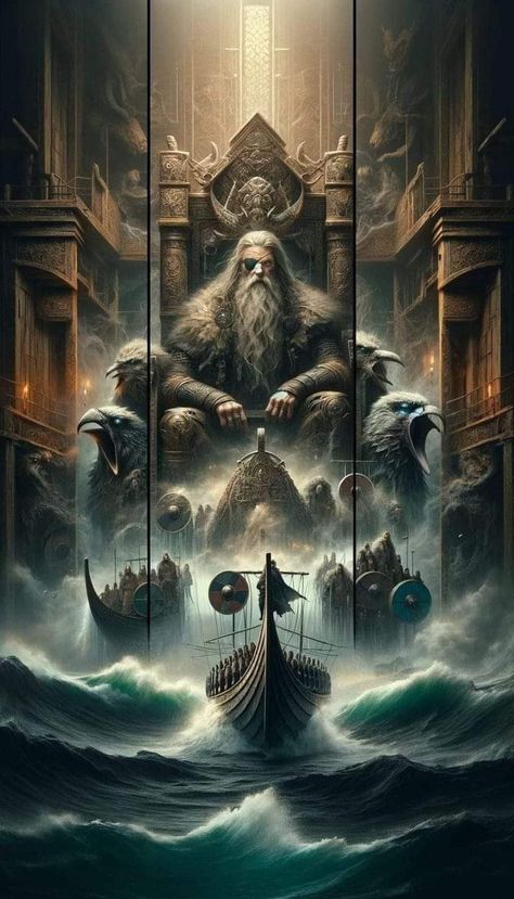 Norse Wallpaper Iphone, Viking Gods Tattoo, Valhalla Art, Odin Art, Viking Ship Tattoo, Tattoo Odin, Valhalla Tattoo, Odin Norse Mythology, Viking Warrior Tattoos