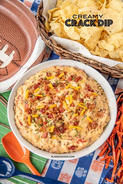 Creamy Crack Dip – Football Friday Tailgating Snacks, Party Munchies, Veggies Dip, Bacon Appetizer, Chicken Appetizer, Savory Dips, Football Friday, Party Bites, Cheese Cheddar