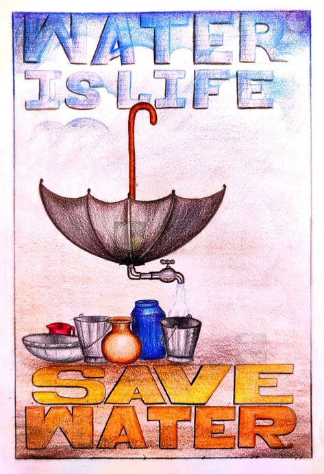 Save Water Pencil Drawing, Save Water Poster Aesthetic, Save Earth Painting Easy, Water Conversation Poster, Save Water Poster Creative Drawing, Save Water Poster Drawing With Slogan, Save Water Drawing Creative, Poster On Save Water Creative, Save Water Drawing For Kids