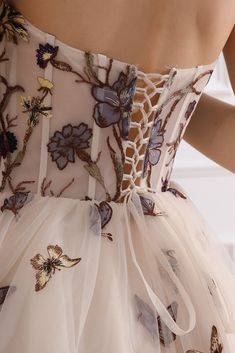 Strapless Corset Floral Butterfly Embroidery Midi Dress Butterfly Dress Aesthetic, Butterfly Dress Design, Butterfly Dresses, Bustier Gown, Floral Floor, Luxurious Dress, Butterfly Fashion, Luxurious Dresses, Floral Pattern Dress