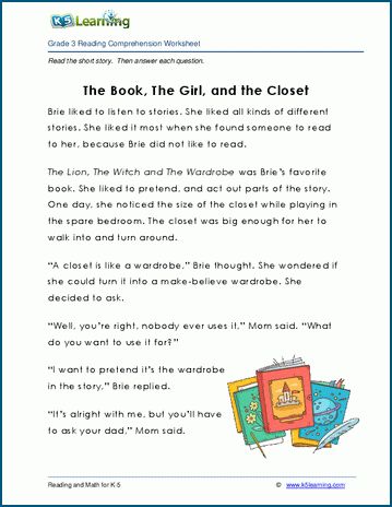 Children's fiction story (510 words) about a girl whose love of fantasy leads to a love of reading. Comprehension questions and answers follow the story. Free | Worksheets | Reading | Grade 3 | Printable Short Stories For Grade 2 Reading Comprehension, Passage Reading For Grade 2, Grade 6 Short Story Reading Comprehension Worksheets, Comprehension Passage For Grade 3, Read The Passage And Answer The Question, Fiction Stories, Free Stories, Grade 3, Comprehension Worksheets