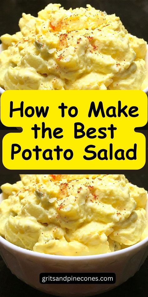 Old-fashioned Southern potato salad is a classic side dish that is creamy, tangy, and full of crunchy dill pickles, mayo, and hard-boiled eggs. This easy make ahead recipe is even better the next day, so make a big batch to bring to potlucks, barbecues, holiday picnics, or cookouts! This is the potato salad recipe you need this summer! Southern Potato Salad Recipe, Crunchy Dill Pickles, The Best Potato Salad, Best Potato Salad, Homemade Potato Salads, Best Potato Salad Recipe, Southern Potato Salad, Potato Salad Dressing, Potato Salad Recipe Easy