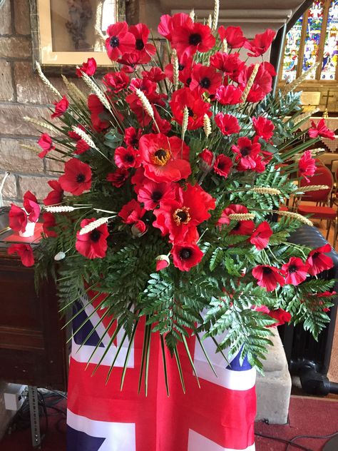 Remembrance Flower Arrangements, Poppy Flower Arrangement, Remembrance Flowers, Candle Decorations, Remembrance Day Poppy, Remembrance Sunday, Church Flowers, Easter Flowers, Flower Arranging