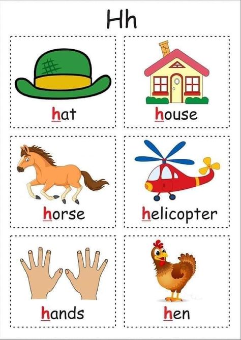 Letter H Words, Words With T, Kids Learning Alphabet, Jolly Phonics Activities, Language Development Activities, Alphabet Crafts Preschool, Alphabet Worksheets Kindergarten, H Words, English Activities For Kids