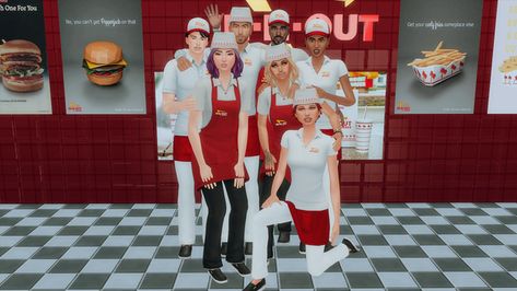 Sims 4 Restaurant Uniform Cc, Sims Uniform, Target Uniform, Sims 4 Jobs, Sims 4 Restaurant, In N Out Burger, Character Wardrobe, Sims Clothes, Restaurant Uniforms