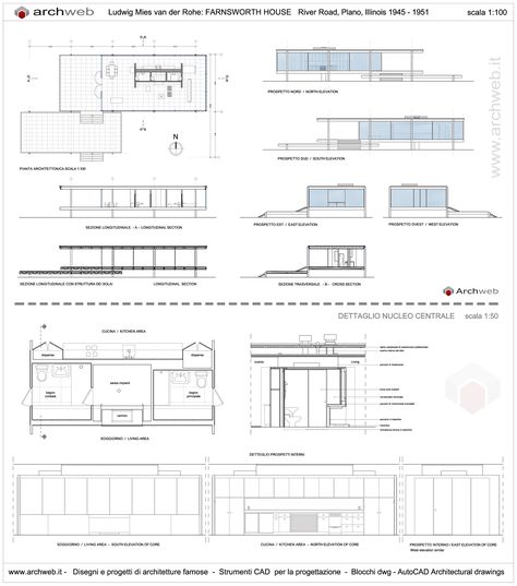 Farnsworth House drawings plan                                                                                                                                                                                 Más Farnsworth House Drawing, Mies Van Der Rohe Plan, Farnsworth House Plan, Mies Van Der Rohe Farnsworth House, House Drawings, Usonian House, Googie Architecture, Pavilion Plans, Farnsworth House