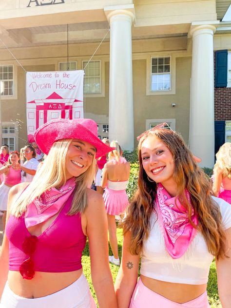 Barbie Rush Theme, Barbie Theme Spirit Week, Barbie Work Week Theme, Welcome To The Dream House Sorority, Barbie Recruitment Theme, Welcome To The Dream House Bid Day, Sorority Barbie Theme, Barbie Spirit Week Ideas, Barbie Bid Day Theme