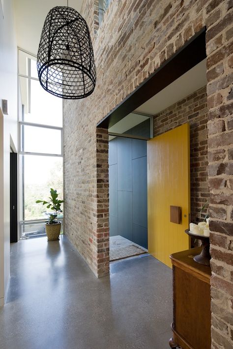 brick floor interior | Recycled brick, polished concrete floor | Interior Design: Residentia ... Polished Concrete Floor, Brick Interior, Recycled Brick, Concrete Sealer, Brick Flooring, Brick Walls, Concrete Floor, Eco House, Polished Concrete