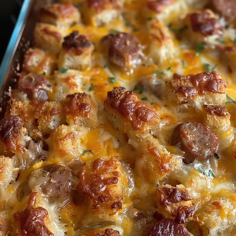 TATER TOT SAUSAGE BREAKFAST CASSEROLE Tater Tot Sausage Breakfast Casserole, Hearty Breakfasts, Sausage Egg Casserole, Sausage Breakfast Casserole, Easy Breakfast Casserole Recipes, Breakfast Potato Casserole, Tater Tot Breakfast Casserole, Breakfast Sausage Recipes, Breakfast Egg Casserole