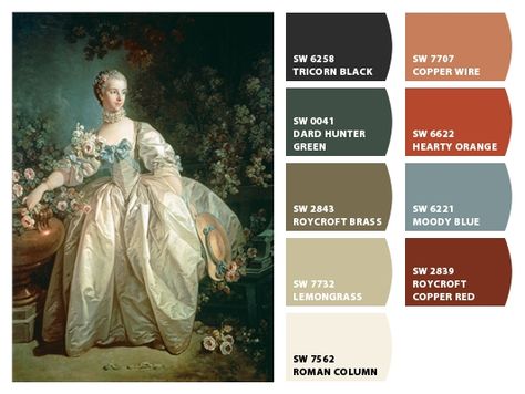 Baroque Color Scheme, Regency Color Palette, Rococo Palette, Rococo Color Palette, Georgian Aesthetic, Color Theories, Color Theory Painting, Color Wheel Projects, Rococo Painting