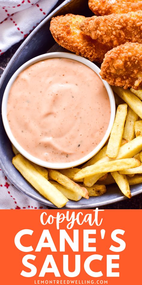 A delicious copycat recipe from the restaurant Raising Cane's! This sauce is super creamy and packed with amazing flavor. Perfect for dipping chicken, french fries, or any of your favorites! Rasing Canes Copycat Sauce, Raising Canes Sauce Recipe, Canes Sauce Recipe, Sauce For Fried Chicken, Raising Cane Sauce Recipe, Dipping Recipes, Staple Meals, Canes Sauce, Canes Chicken