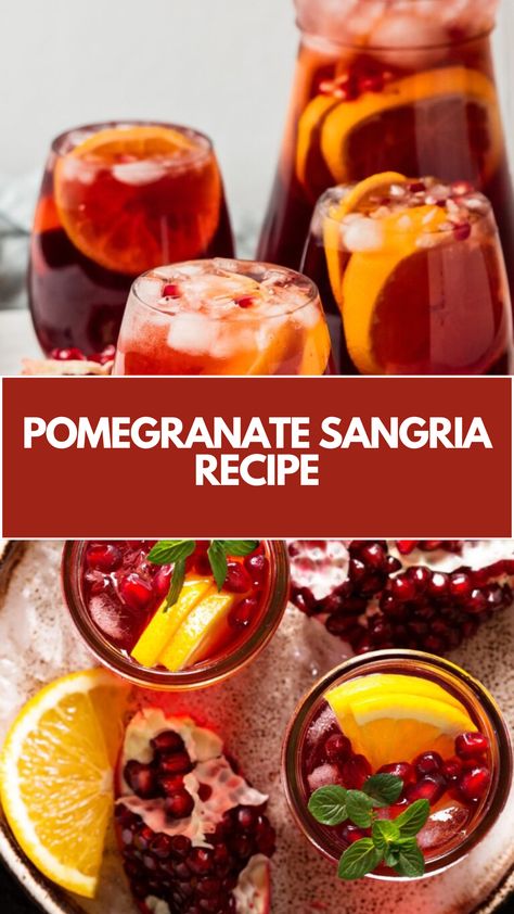 Pomegranate Sangria recipe made of red wine, fresh pomegranate juice, and a medley of fruits creates a vibrant and festive drink this refreshing cocktail serves about 6 and takes approximately 15 minutes to prepare, making it perfect for gatherings and celebrations. Pomegranate Juice Recipe Drinks, Recipes With Pomegranate Juice, Pomegranate Juice Cocktails, Sangria Pomegranate, Pomegranate Sangria Recipes, Fresh Pomegranate Juice, Pomegranate Cocktail Recipes, Pomegranate Sangria, Pomegranate Cocktail