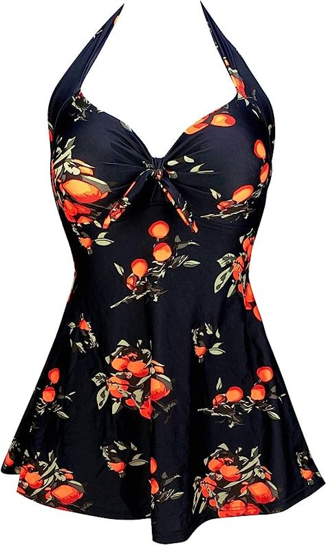 This supercute swim dress is perfect for the summer! shows enough skin to get beautiful tan lines and covers up those insecure areas of the body. Tangerine Fruit, Sarong Swimsuit Cover, Retro One Piece Swimsuits, Retro One Piece, Pin Up Swimsuit, Chiffon Cover Up, Swimsuit Skirt, Vintage Sailor, Skirted Swimsuit