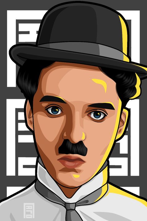 Charlie Chaplin Painting, Charlie Chaplin Art Illustration, Charlie Chaplin Drawing, Charlie Chaplin Art, Vector Portraits, Intarsia Wood Patterns, Aesthetic Case, Colorful Canvas Art, Bike Tank