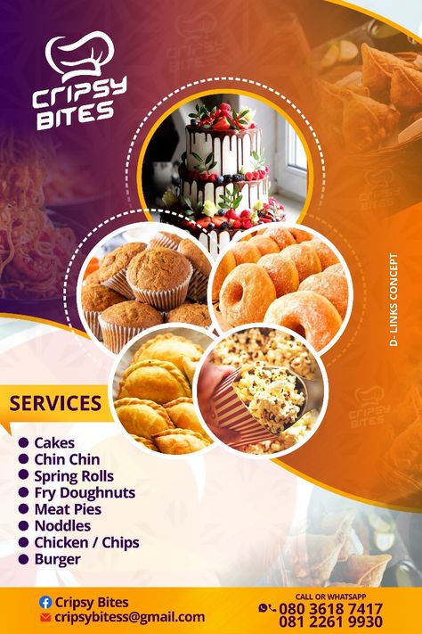 Catering Poster Design Ideas, Snacks Poster Design, Bakery Poster Design, Catering Poster, Bakery Slogans, Bakery Poster, Sample Flyers, Pastries Images, Marriage Album