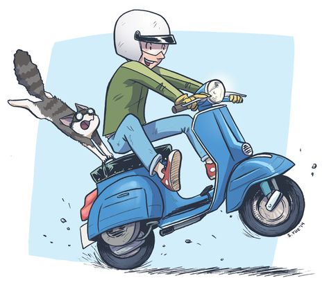 Vespa Art Design, Motorcycle Art Design, Vespa Drawing, Scooter Illustration, Vespa Illustration, Motorcycle Artwork, Vespa Vintage, Vespa Scooters, Cartoon Sketches