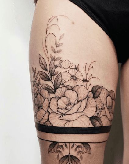 Wrap Around Thigh Tattoo, Inner Thigh Tattoo, Theigh Tattoos, Octopus Thigh Tattoos, Inner Thigh Tattoos, Front Thigh Tattoos, Skull Thigh Tattoos, Thigh Garter Tattoo, Thigh Band Tattoo