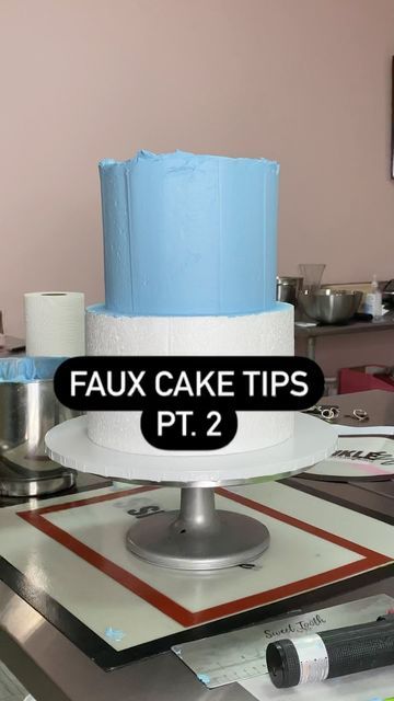 The Cake Dealer on Instagram: "Let’s talk icing a faux cake… So I’ve seen some people use the patch and paint from your local hardware store and I’ve seen some people make their own buttercream to cover their faux cakes… but what I like to do is use Sam’s buttercream In my opinion Sam’s buttercream is working smarter and not harder you get a large amount for an expensive price… you cut the labor of making icing…you can color it to whatever color you may need …you can use one bucket on multiple Fake Glass For Cakes, Faux Cakes Diy, How To Make A Dummy Cake, Faux Cake Diy How To Make, Fake Icing For Dummy Cakes, Making Icing, Faux Cakes For Display, Faux Cake, Dummy Cake