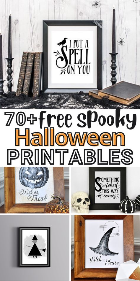 Halloween Sayings Quotes Free Printable, Printable Silhouettes Free, Halloween Signs And Sayings Free Printable, Spooky Signs For Halloween, Vintage Halloween Printables Free, Halloween Decorations Printables, Printable Halloween Images, Diy Halloween Signs, Halloween Handouts