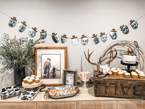 Simple First Rodeo Birthday, How The West Was One Centerpieces, Western Party Dessert Table, Boho Rodeo Birthday Party, Modern Western Birthday Party, First Rodeo Desserts, Wildest One In The West Boy, 1st Rodeo Birthday Food, First Rodeo Birthday Decor