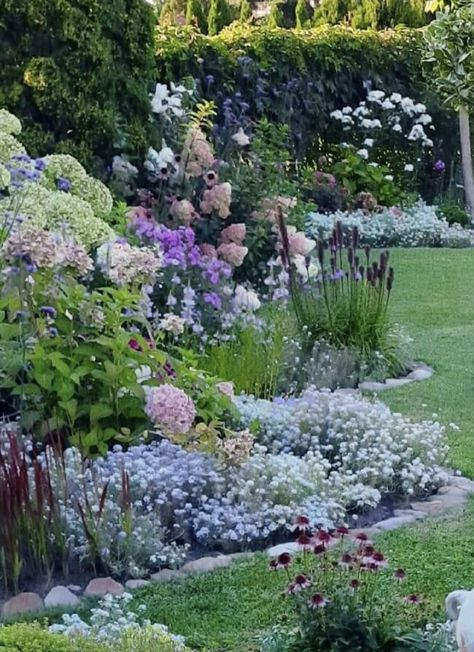 Front Garden Landscaping Ideas, Ideas Around Trees, Front Garden Landscaping, Small Garden Waterfalls, Purple Perennials, Cottage Garden Borders, Flower Planting, Front Garden Landscape, Pond Ideas