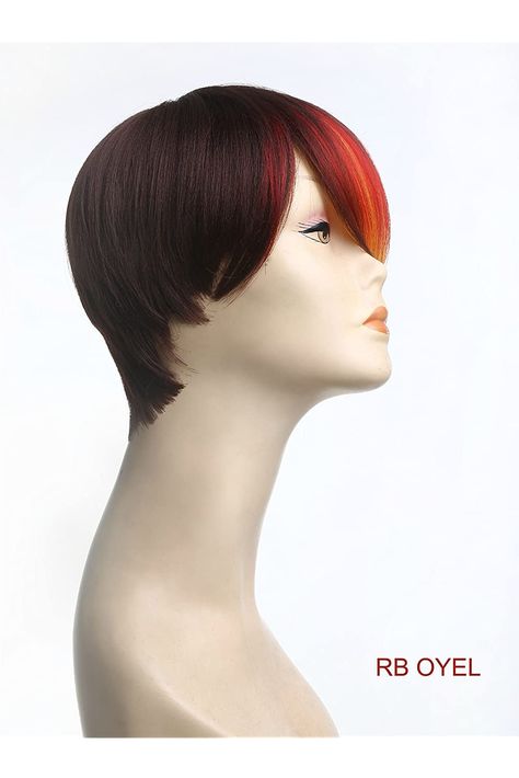 Natural Wig Bob Pixie Tousle Brown Red Yellow Color Block Ombre Heat Friendly Fire Resistant Kanekalon (2 Wig Caps Provided) Yellow Wig, Yellow Color Block, Bob Pixie, Wig Bob, Natural Wigs, Wig Caps, Bob Wigs, Yellow Color, Red Yellow