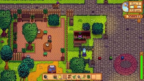 Beach House Stardew Valley, Stardew Valley Beach Decoration, Stardew Valley Decorating The Town, Stardew Valley Town Design, Stardew Town Decor, Stardew Valley Village Decoration, Stardew Valley Outdoor Decor, Stardew Valley Town Decoration Ideas, Stardew Valley Town Decoration