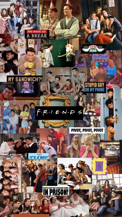 Friends Tv Series Wallpapers Iphone, Friends Wallpaper Collage, Friends Sitcom Wallpaper, F R I E N D S Aesthetic, F R I E N D S Wallpapers, Friends Collage Wallpaper, Friends Show Wallpaper, Friends Series Aesthetic, Friends Collage Aesthetic