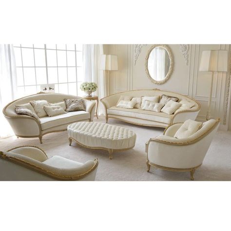 White And Gold Drawing Room, Cream And Gold Living Room, White French Furniture, Rose Sofa, Cream And White Bedroom, Sofas Living Room, Fancy Living Rooms, Classic Furniture Living Room, Living Room Furniture Set