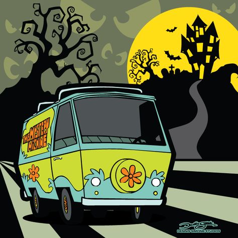 Scooby Doo Mystery Machine from Dennis Simone Studios. Mystery Machine Van Drawing, Scooby Doo Graffiti, Mystery Machine Wallpaper, Mystery Machine Aesthetic, Mystery Incorporated Aesthetic, Scooby Doo House, Scooby Villains, Scooby Doo Haunted House, Scooby Doo Painting