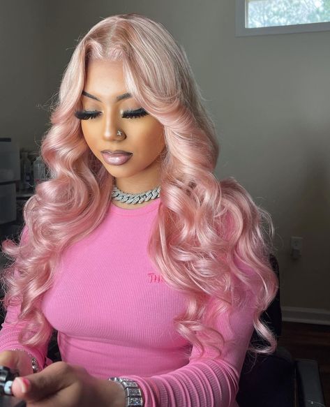 Pink Lace Wig, Frontal Wig Hairstyles, Wig Styling, Dye Ideas, Pink Wig, Pretty Hair Color, Hair Color Pink, Human Virgin Hair, Hair Ponytail Styles