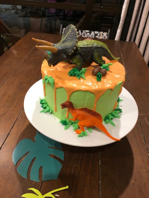 Orange Dinosaur Cake, Dinosaur Volcano Birthday Cake, Dinosaur Nest Cake, Dinasour Volcano Birthday Cakes, Coloured Chocolate, Vanilla Cake With Buttercream, Dinosaur Dig Cake Fossil, Orange Dinosaur, Dinosaur Birthday Cake