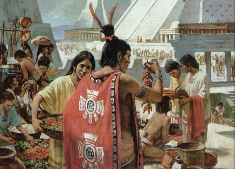 Aztec marketplace. Interesting History Facts, Aztec Emperor, Ancient Mexico, Aztec Civilization, Aztec Empire, Aztec Culture, Historical Illustration, Aztec Warrior, History Facts Interesting