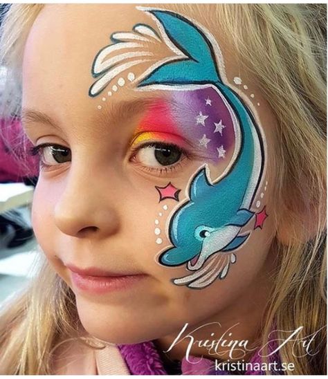 Dolphin Face Paint, Cheek Painting, Easter Face Paint, Mermaid Face Paint, Face Painting Images, Face Art Painting, Dolphin Facts, Animal Face Paintings, Face Painting Tips