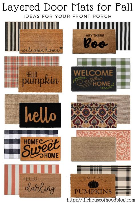 Lifestyle blogger Chelsee Hood from The House of Hood Blog shares her favorite layered door mats for Fall! This is a trend we've loved for a long time, and loved pulling together these looks! #fall #falldecor #porchdecor #layeredrugs #layeredporchrugs #frontporchdecor #modernfarmhouse #modernfarmhousestyle Fall Decorating Ideas For The Porch, Door Mat Layering, Front Porch Door Mat, Layered Door Mats, Front Porch Door, Layering Ideas, Porch Door, Dream Farmhouse, Outdoor Entryway