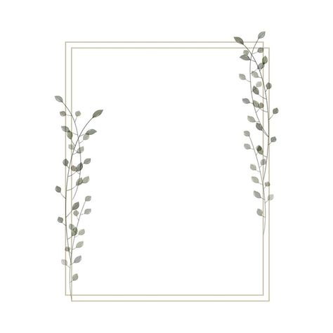 Rectangular frame in rustic, minimalistic and watercolor style. Geometric border with watercolor branches and leaves. Modern frame for design wedding invitation and greeting card. Vector Boarders Designs Drawing, Page Borders Design Simple, Flower Border Design Simple, Assignment Decoration Ideas, Card Border Design, Leaves Border Design, Simple Border Designs For Projects, Simple Border Designs, Page Borders Design Handmade