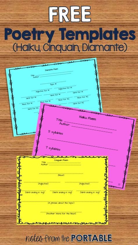 Love these free poetry templates!  So easy to use with my poetry unit.  The students were able to focus on their writing rather than the pattern! #poetry Poetry Styles, Elementary Poetry, Poem Ideas, Poetry Templates, Poetry Club, Poetry Worksheets, Poem Template, Poetry Activities, Poetry Unit