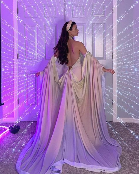 Starwars Wedding Dress Queen Amidala, Padme Wedding Dress Aesthetic, Padme Rainbow Dress, Ball Gown Halloween Costumes, Padme Sunset Lake Dress, Padme Sunset Dress, Padme Amidala Wedding Dress, Space Dress Up Day, Star Wars Prom Dress