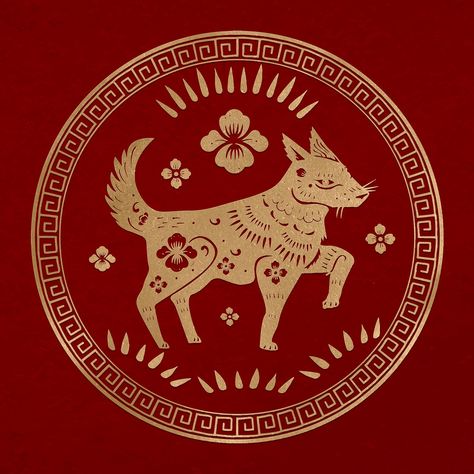 Dog year golden badge vector traditional Chinese zodiac sign | premium image by rawpixel.com / Nunny Dog Chinese Zodiac, Asian New Year, Dog Zodiac, Chinese Dog, Paw Logo, Dad Tattoo, Logo Elements, Chinese Astrology, Astrology And Horoscopes