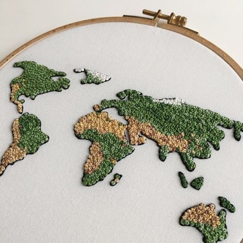 Embroidery French Knot Ideas, French Knot Embroidery Designs Ideas Free Pattern, French Knot Embroidery Designs Ideas, World Map Embroidery, Embroidery French Knot, French Knots Embroidery, Knots Embroidery, Map Embroidery, Embroidery Map