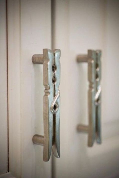 Clothespin Cabinet Pulls for your Laundry Room - Cabinet Knobs & More Laundry Room/mud Room, Small Laundry Room Organization, Room Storage Diy, Laundry Room Cabinets, Laundry Room Inspiration, Laundry Room Remodel, Vintage Laundry, Laundry Closet, Small Laundry Room