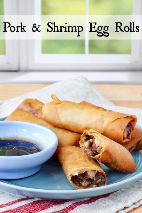 Barbecue Pork and Shrimp Egg Rolls Pork And Shrimp Egg Rolls, Shrimp Egg Rolls, Spring Roll Pastry, Egg Roll Ingredients, Pork And Shrimp, Pork Egg Rolls, Vietnamese Spring Rolls, Barbecue Pork, Crunchy Snack