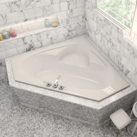 Malibu Home Puka 59" x 59" Corner Soaking Acrylic Bathtub with Integrated Seat | Wayfair Corner Tub Master Bath, Corner Tub Shower Combo, Drop In Tub Ideas, Two Person Bathtub, Corner Tub Shower, Corner Jacuzzi Tub, Tub Design, Air Bathtub, Drop In Tub