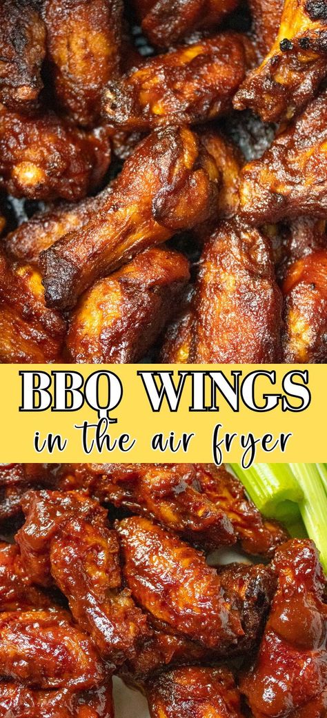 These air fryer bbq chicken wings are the best! Perfect for your next summer party! Tender and juicy chicken wings are seasoned to perfection then air fried until crispy then tossed with a homemade bbq sauce. They are sticky, tangy, and easy to make using your air fryer! Air Fyer Wings, Air Fryer Bbq Wings, Air Fryer Chicken Wings Bbq, Air Fryer Barbecue Chicken Wings, Honey Bbq Wings Air Fryer, Chicken Wings Air Fryer Crispy, How To Air Fry Chicken Wings, Chicken Wingettes In Air Fryer, Air Fry Chicken Wings Recipe