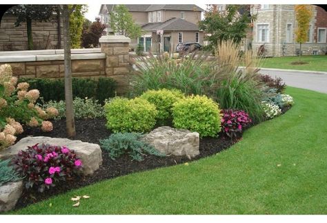 End Of Driveway Landscaping Curb Appeal, Driveway Entrance Flower Bed Ideas, L Shaped Landscape Design, Colvert Landscaping, Front Yard Landscaping Farmhouse Style, Traditional Landscape Design, Missouri Landscaping Front Yards, North Facing Landscaping Front Yard, Long Garden Design