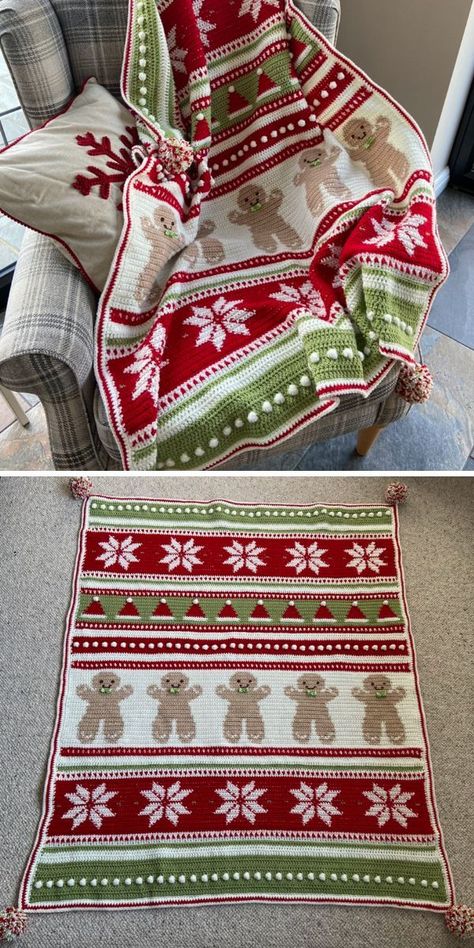 Crochet Patchwork Blanket, Christmas Crochet Blanket, Crochet Blanket Tutorial, Crochet Free Patterns, Christmas Crochet Patterns Free, Crochet Xmas, Crochet Blanket Designs, Haken Baby, Manta Crochet