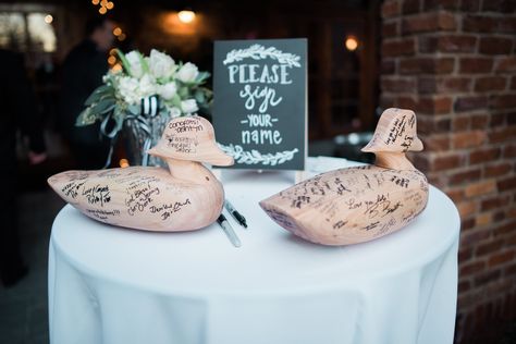 Duck Centerpieces Wedding, Duck Hunting Wedding Cake, Hunting Wedding Favors, Duck Feather Wedding Decorations, Waterfowl Wedding Ideas, Duck Feathers Wedding, Hunting Wedding Bouquets, Duck Hunting Party Ideas, Duck Hunting Rehearsal Dinner